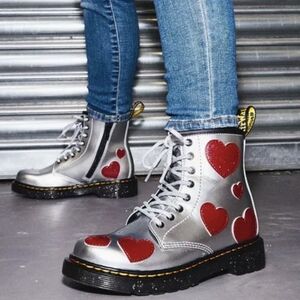 Dr. Martens Silver and Red Heart Women's Boots